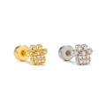 Pair of gold and silver paw print stud earrings with cubic zirconia and flat screw backs - Paw Print Style / Gold