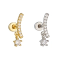 Exquisite 18k gold and silver clover star ear studs with sparkling zircon stones - Gold Piece / Arc Bar Pentagram Dangle (EGD2594)