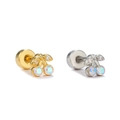 Micro-inlaid zircon cherry cartilage studs in 18K gold and silver with iridescent opal stones - Cherry Style (EGD1339) / Gold