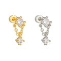 Elegant gold and silver bow drop earrings with round clear zircon crystals - Double Zirconia Dangle Style (EGD2121) / Gold