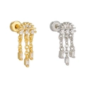 Elegant gold and silver tassel snowflake ear studs with sparkling heart zircon pendants - Sunburst Tassel Style (EGD2397) / Gold