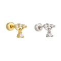 Pair of gold and silver 18k plated ear studs with sparkling AAA zircon curved fringe - Curved Triple Zirconia Style (EGD2412) / Gold