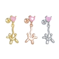 Detailed view of pink heart and balloon dog earrings in gold, silver, and rose gold finishes - Pink Heart Balloon Dog Style (EGD2338) / Gold