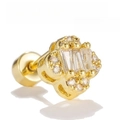 18k gold plated stud earring with baguette-cut zircons and screw-back closure - Floral Style (EGD3526)