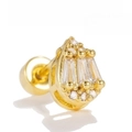 Detail of flower bud earring with 18k gold plating and shimmering zircon stones - Teardrop Style (EGD3525) / Gold
