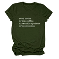 Close-up of olive green t-shirt fabric detail with white typewriter text print - S / Army Green