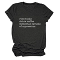 Flat lay of charcoal gray t-shirt with read books drink coffee text and rolled sleeves - S / Black Heather Grey