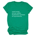 Detail of green cotton T-shirt featuring white slogan text print and round neckline - S / Dark Green