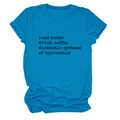 Detail of royal blue cotton T-shirt with 'Read Books Drink' typewriter slogan - S / Lake Blue