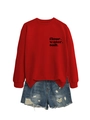 Détail du sweat rouge imprimé farine eau sel et du short en jean bleu délavé - S / Rouge (Police Noire)
