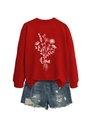 Détail à plat d'un sweat-shirt rouge à manches longues avec imprimé floral Oma et short en jean - S / Rouge Vif (Motif Blanc)