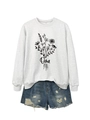 Détail d'un sweat-shirt gris clair à manches longues avec fleurs et lettrage Oma - Blanc Cassé (Motif Noir)