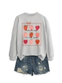 Detail of grey sweatshirt with Teaching Is My Jam slogan and strawberry illustrations - Grey (Black Print)