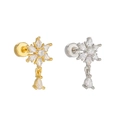 Sparkling zircon flower stud earrings with water drop pendants in gold and silver finish - Petal Waterdrop Style (EGD1245) / Gold