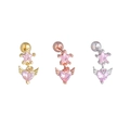 Pink heart-shaped zircon earrings with star studs in gold, silver, and rose gold finish - Pink Star Winged Heart Style (EGD2092) / Gold