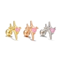 Pink heart starburst stud earrings in gold, silver and rose gold finishes - Pink Heart Star Radiant Style (EGD2278) / Gold