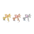 Pink heart-shaped stone bow earrings in gold, rose gold, and silver finishes - Pink Heart Bowknot Style (EGD2321) / Gold