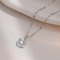 Set gioielli elegante in acciaio al titanio con ciondolo di perla e zirconi pavé - X1671 Set Collana di Perle e Orecchini a Lobo