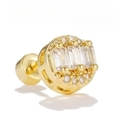 Baguette-cut zircon gold stud earring with luxury pave-set diamonds and screw back - Geometric Round Style (EGD3522) / Gold