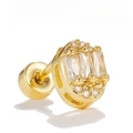 18k gold plated stainless steel flower bud stud earring with rectangle zircon stones - Geometric Rectangular Style (EGD3523) / Gold