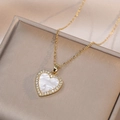 Elegante gouden hart hanger ketting met wit parelmoer en zirkonia voor dames luxe - Witte Hart Parelmoer Stijl (X1712)