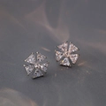 Sparkling snowflake zircon stud earrings in silver finish with triangular crystal petals - Zirconia Earrings (E306)