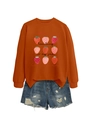 Detail of teaching is my jam sweatshirt with strawberry print and distressed denim shorts - Rust Orange (Black Graphic)