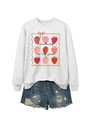 Detail of grey sweatshirt with Teaching is my Jam print and ripped denim shorts - Off-White (Black Graphic)