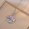 Collana con ciondolo a fiocco elegante con zircone rosa e pavé scintillante in argento - Collana Fiocco Argento Zircone Rosa