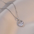 Chic titanium steel necklace with star and moon zircon pendant on champagne silk - Star and Moon Necklace (With Pendant) / Steel