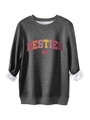Detail of dark grey BESTIES sweatshirt showing thick warm white fleece lining and soft fabric - Dark Gray
