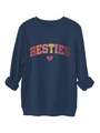 Detail of navy blue sweatshirt featuring BESTIES text and small red heart print - Navy Blue