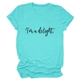Detail of teal crew neck t-shirt featuring black I'm a delight printed typography - Deep Water Blue (Black Font)