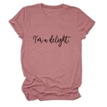 Detail of soft dusty pink round neck T-shirt featuring I'm a delight black text print - Rose Gold (Black Font)