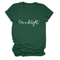 Detail of dark green cotton blend t-shirt featuring I'm a delight white script print - Retro Green (White Font)
