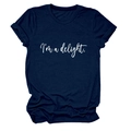 Detailed view of dark blue cotton t-shirt with white I'm a delight script and rolled sleeves - Navy Blue (White Font)