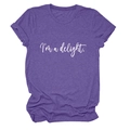 Detail of purple heather texture crew neck T-shirt with white I'm a delight print - Purple (White Font)