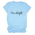 Light blue crew neck T-shirt with I'm a delight slogan and rolled-up sleeve detail - Light Blue (Black Font)
