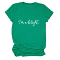 Detail of green crewneck T-shirt showing rolled cuffs and white I'm a delight script - Dark Green (White Font)