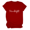 Detail view of red cotton T-shirt featuring white I'm a delight slogan print on chest - Red (White Font)