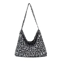 Grande borsa tote leopardata con ampi spallacci in materiale di tela di alta qualità - Stampa Leopardata Bianca e Nera