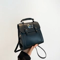 French vintage black backpack with dog patch and handle in high-quality PU leather - Black