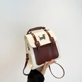 Retro two-tone handbag with white flap, brown body and cute cartoon dachshund detail - Off-white and Brown Contrast