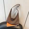 Retro dark brown frosted suede hobo bag with adjustable shoulder strap for women - Brown