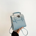 Light blue PU leather backpack featuring a black cat motif and golden hardware - Blue