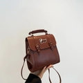 Brown vintage faux leather backpack featuring a cute dog logo and adjustable straps - Dachshund Pattern (Brown) / Brown