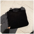 Borsa tote minimalista nera in velluto a coste di grande capacità con tracolla - Nero