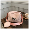 Detail of light pink shoulder bag with metallic butterfly buckle and round coin purse - Pink