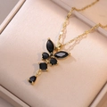 Collier nœud doré élégant avec pendentif en zircon noir et pierre en goutte - Zircone Noire (X0247)