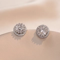 Elegant rotating zircon stud earrings in sunflower design on champagne satin fabric - Rotating Earrings / Steel Color (E0393)